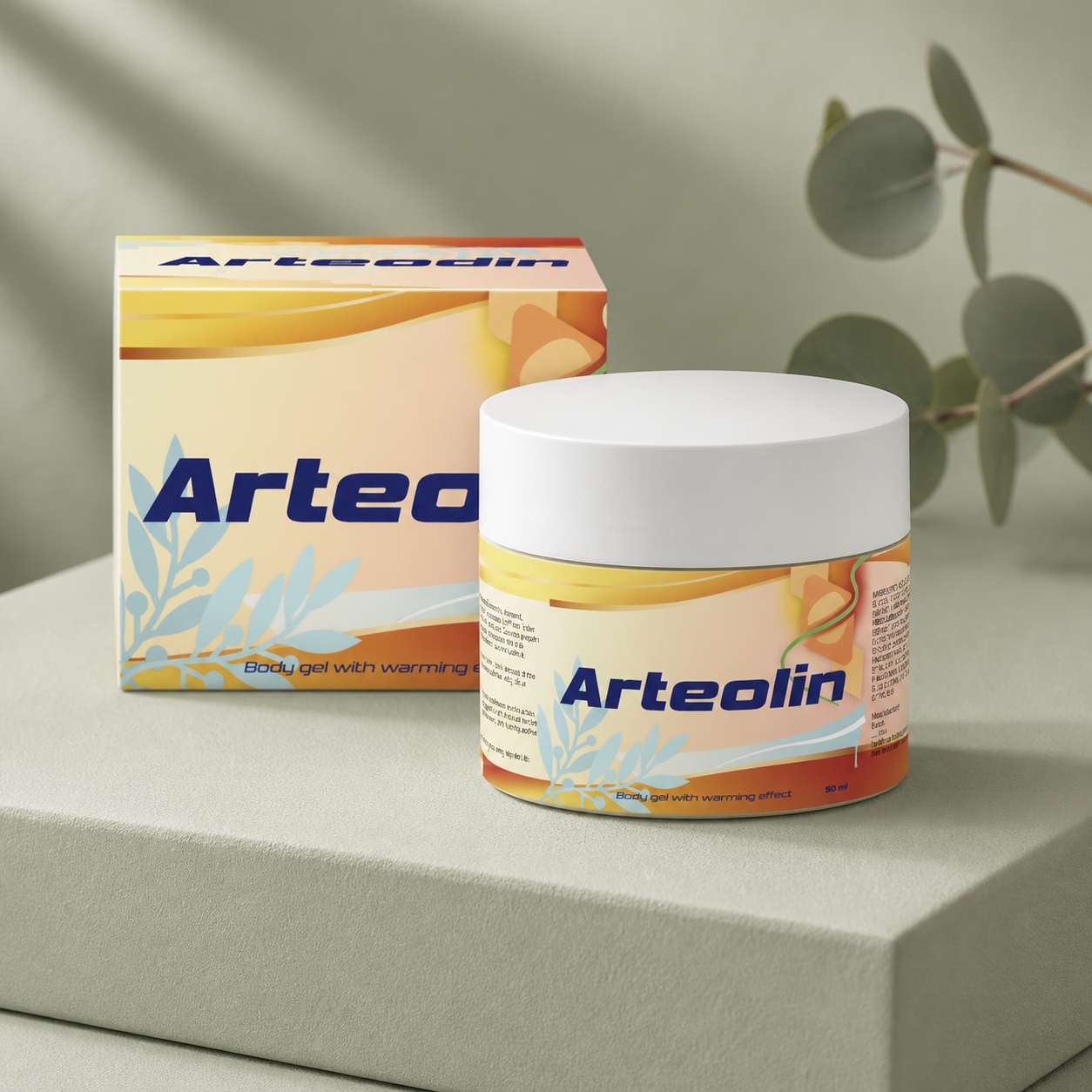 Arteolin 50 ml-es tégely fehér kupakkal, mellette a doboza